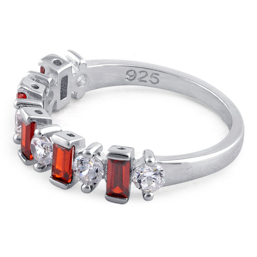 Sterling Silver Round & Baguette Garnet CZ Ring