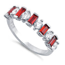 Sterling Silver Round & Baguette Garnet CZ Ring