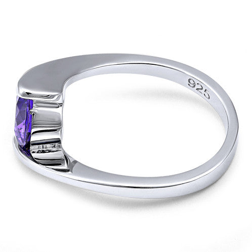 Sterling Silver Round Bezel Amethyst CZ Ring