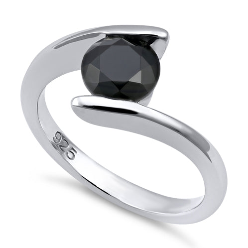 Sterling Silver Round Bezel Black CZ Ring