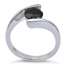 Sterling Silver Round Bezel Black CZ Ring