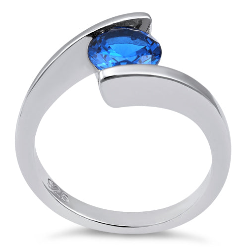 Sterling Silver Round Bezel Blue Spinel CZ Ring
