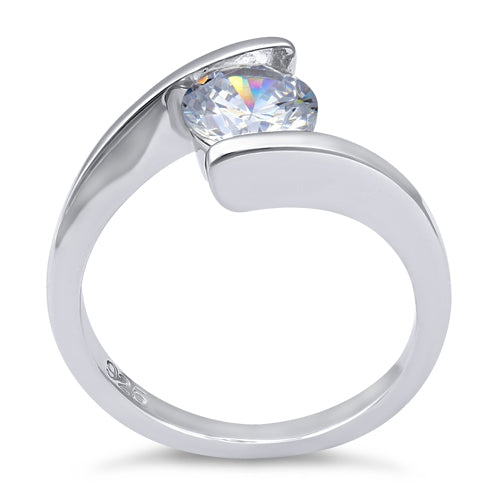 Sterling Silver Round Bezel Clear CZ Ring