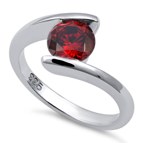 Sterling Silver Round Bezel Garnet CZ Ring