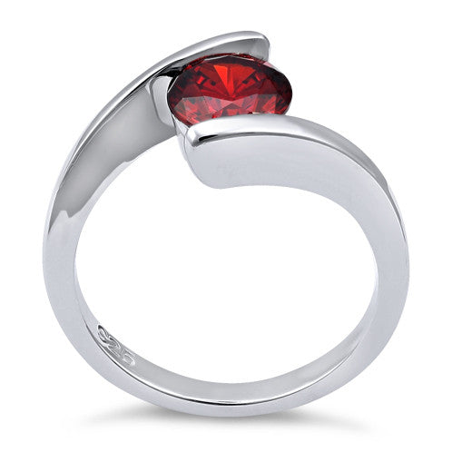 Sterling Silver Round Bezel Garnet CZ Ring