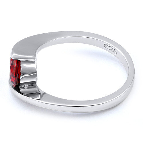 Sterling Silver Round Bezel Garnet CZ Ring
