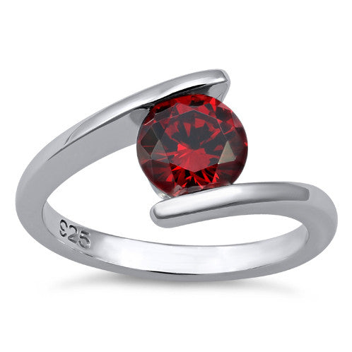 Sterling Silver Round Bezel Garnet CZ Ring