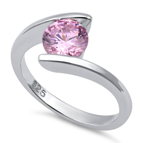 Sterling Silver Round Bezel Pink CZ Ring