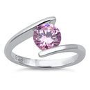 Sterling Silver Round Bezel Pink CZ Ring