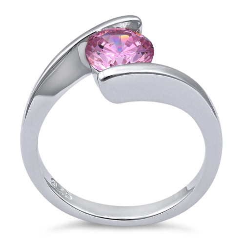 Sterling Silver Round Bezel Pink CZ Ring