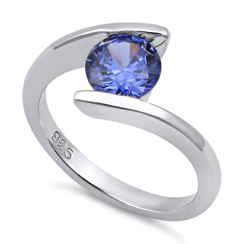 Sterling Silver Round Bezel Tanzanite CZ Ring