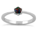 Sterling Silver Round Black Lab Opal Ring