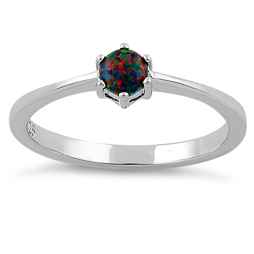 Sterling Silver Round Black Lab Opal Ring