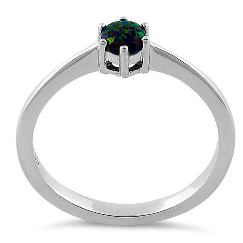 Sterling Silver Round Black Lab Opal Ring