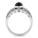 Sterling Silver Round Black Onyx Tiara Marcasite Ring