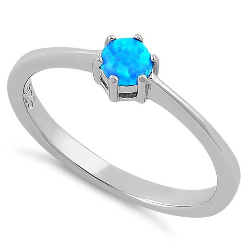 Sterling Silver Round Blue Lab Opal Ring