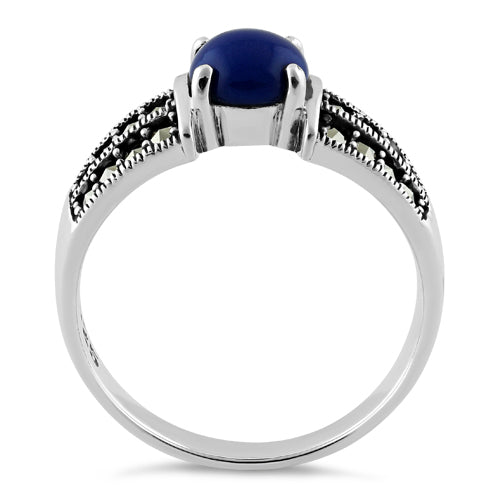 Sterling Silver Round Blue Lapis Marcasite Ring