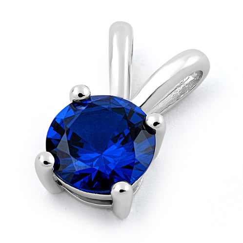 Sterling Silver Round Blue Spinel CZ Pendant