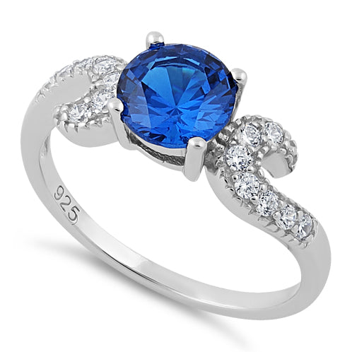 Sterling Silver Round Blue Spinel CZ Ring