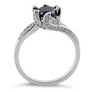 Sterling Silver Round Cut Black & Clear CZ Ring