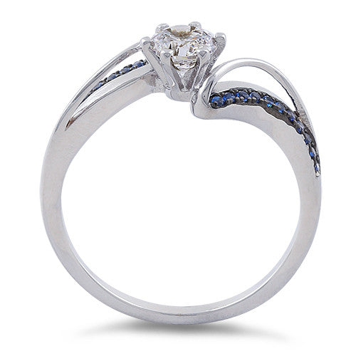 Sterling Silver Round Cut Blue CZ Ring