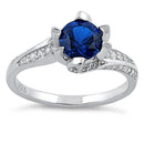 Sterling Silver Round Cut Blue Spinel & Clear CZ Ring