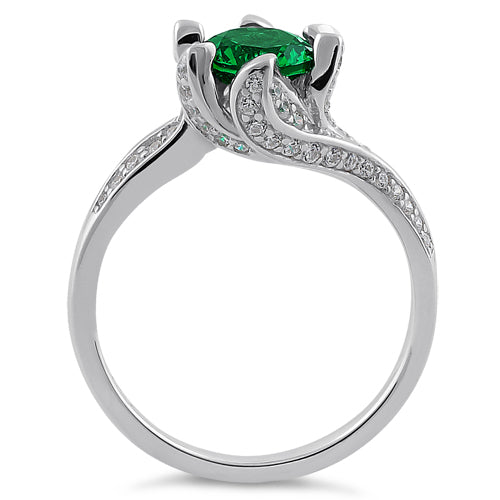 Sterling Silver Round Cut Emerald & Clear CZ Ring