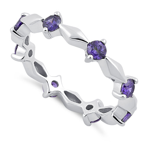 Sterling Silver Round Cut Eternity Amethyst CZ Ring