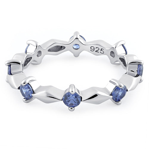 Sterling Silver Round Cut Eternity Tanzanite CZ Ring