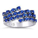 Sterling Silver Round & Emerald Cut Blue Sapphire CZ Ring