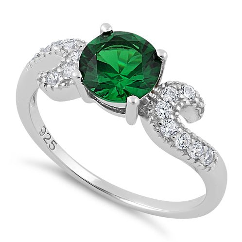 Sterling Silver Round Emerald CZ Ring
