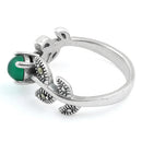 Sterling Silver Round Green Agate Leaves Marcasite Ring