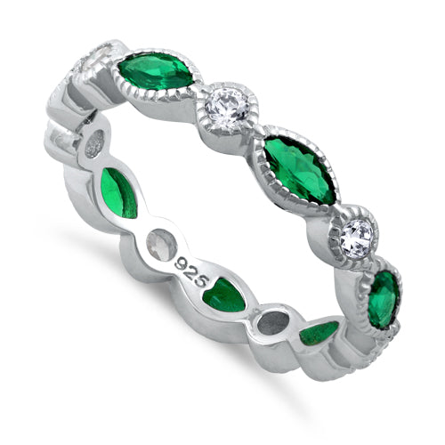 Sterling Silver Round & Marquise Emerald CZ Eternity Ring