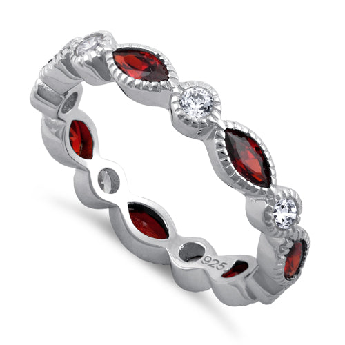 Sterling Silver Round & Marquise Garnet CZ Eternity Ring