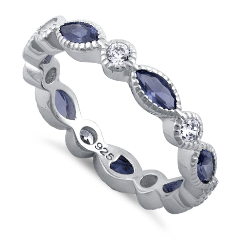 Sterling Silver Round & Marquise Tanzanite CZ Eternity Ring