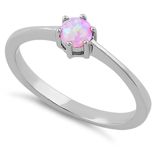 Sterling Silver Round Pink Lab Opal Ring