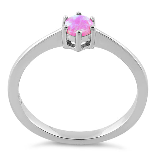 Sterling Silver Round Pink Lab Opal Ring