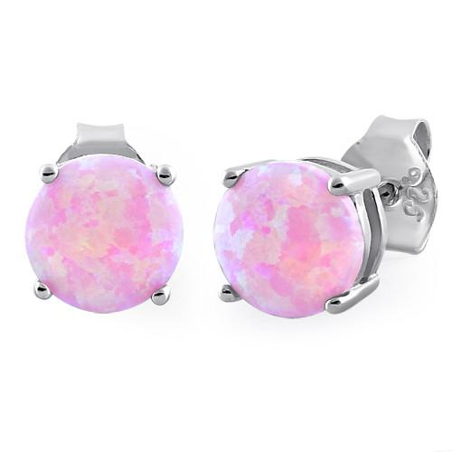 Sterling Silver Round Pink Lab Opal Stud Earrings