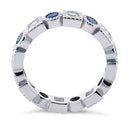 Sterling Silver Round & Princess Cut Eternity Blue Spinel & Clear CZ Ring