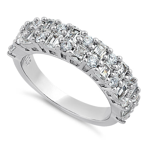Sterling Silver Round & Princess Cut Pattern Clear CZ Ring