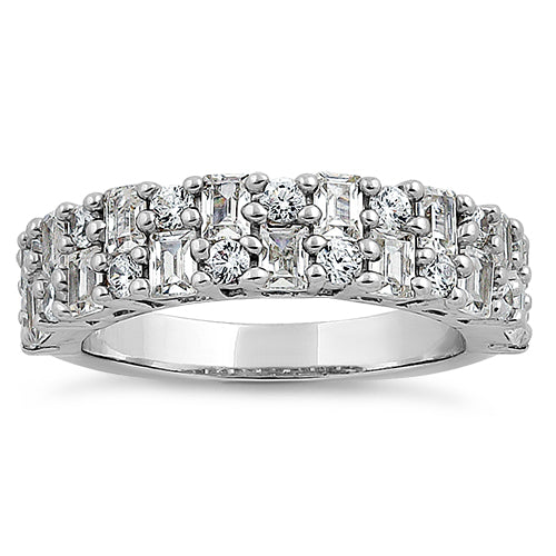 Sterling Silver Round & Princess Cut Pattern Clear CZ Ring