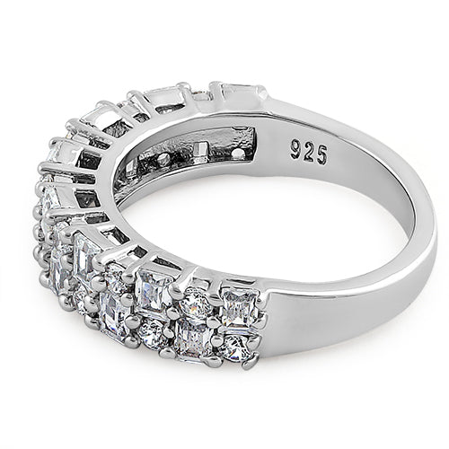 Sterling Silver Round & Princess Cut Pattern Clear CZ Ring