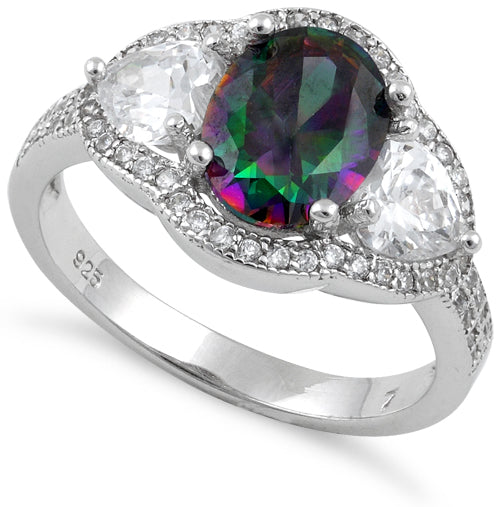 Sterling Silver Round Rainbow Topaz CZ Ring