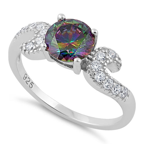 Sterling Silver Round Rainbow Topaz CZ Ring