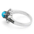 Sterling Silver Round Simulated Turquoise Flower Marcasite Ring