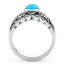 Sterling Silver Round Simulated Turquoise Tiara Marcasite Ring