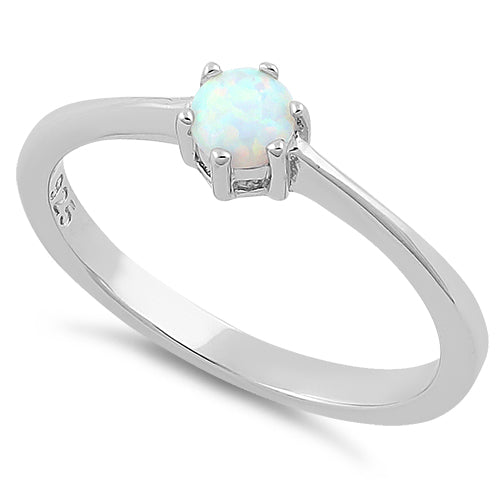 Sterling Silver Round White Lab Opal Ring