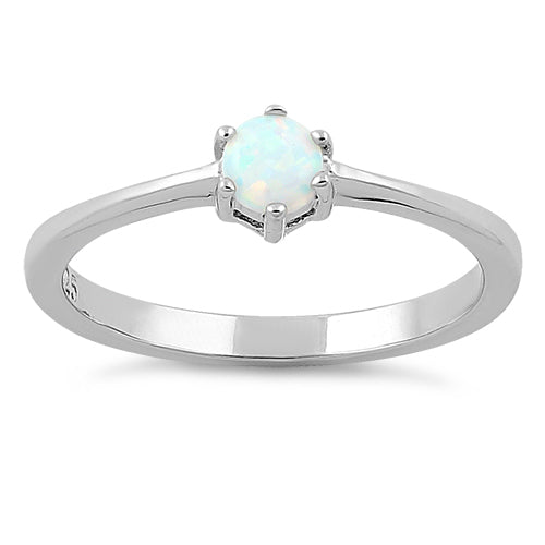 Sterling Silver Round White Lab Opal Ring