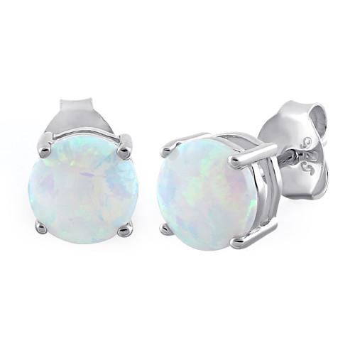Sterling Silver Round White Lab Opal Stud Earrings