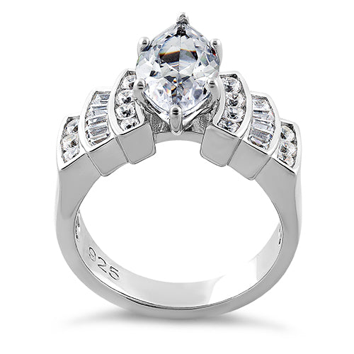 Sterling Silver Royal Marquise Cut Engagement CZ Ring